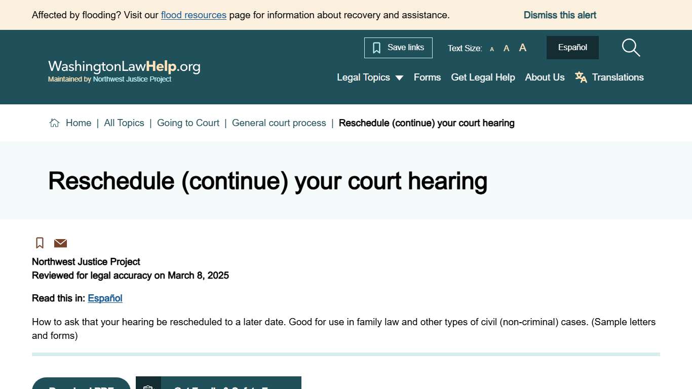 Reschedule (continue) your court hearing Washington Law Help