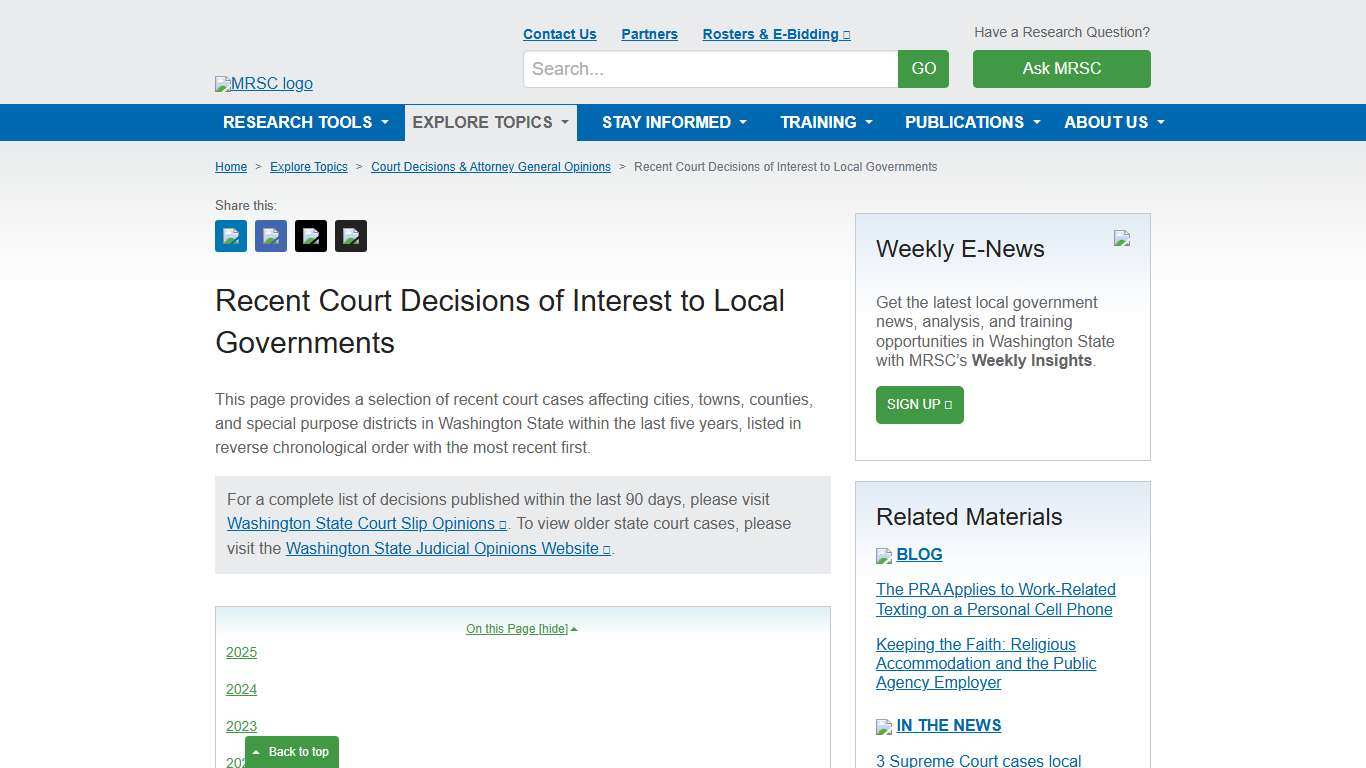 MRSC - Recent Court Decisions of Interest to Local Governments