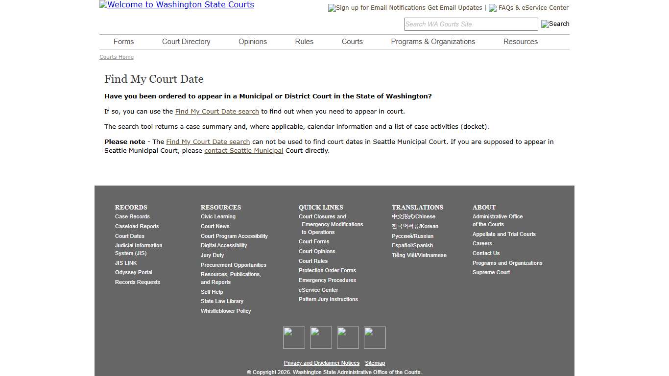 Washington State Courts Find My Court Date